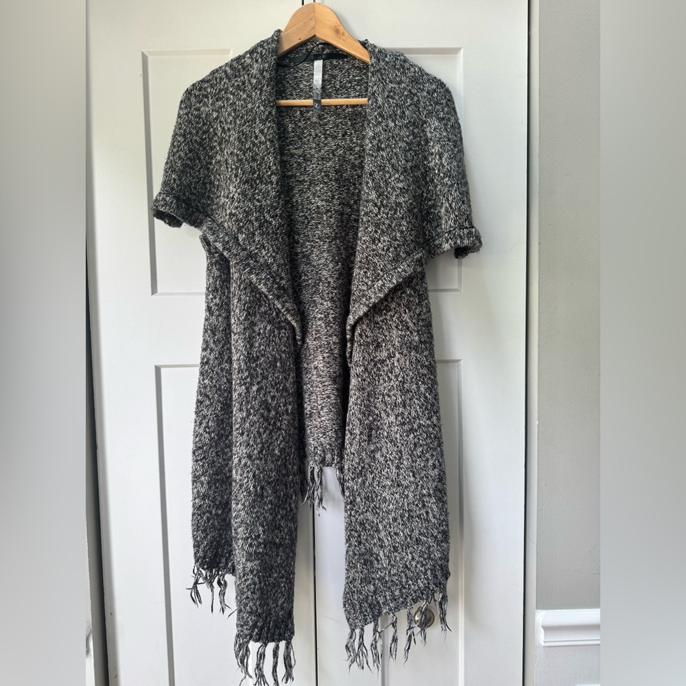 Kenzie Shawl Collar Black & White Marled Cardigan - Large